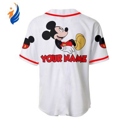 Custom Mickey Mouse Baseball Jersey - Personalized White Red Disney Shirt