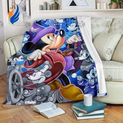 Mickey Mouse Wizard And Original Mickey Black And White Fleece Blanket - Blanket Home Decor Gift - Blanket Home Decor Gift