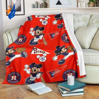 Mickey Plays Astros Fleece Blanket For Baseball Fan - Blanket Home Decor Gift