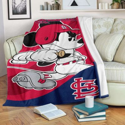 Mickey Plays Cardinals Fleece Blanket For Baseball Fan - Blanket Home Decor Gift Mickey Plays Cardinals Fleece Blanket For Baseball Fan - Blanket Home Decor Gift