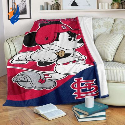 Mickey Plays Cardinals Fleece Blanket For Baseball Fan - Blanket Home Decor Gift