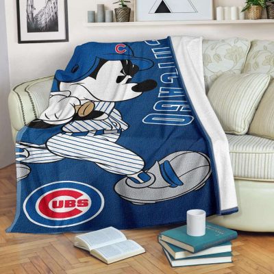 Mickey Plays Cubs Fleece Blanket For Baseball Fan - Blanket Home Decor Gift - Blanket Home Decor Gift