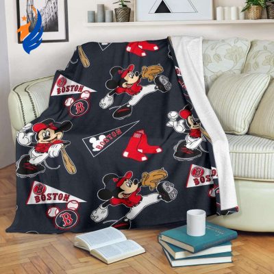 Mickey Plays Red Sox Fleece Blanket For Baseball Fan - Blanket Home Decor Gift Mickey Plays Red Sox Fleece Blanket For Baseball Fan - Blanket Home Decor Gift