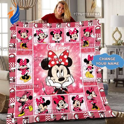 Minnie Mouse Quilt Fleece Disney Blanket, Perfect Birthday Gift for Mickey and Minnie Fans - Blanket Home Decor Gift