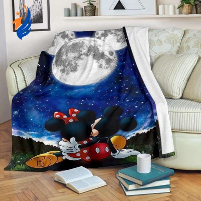 Moonlight Mickey And Minnie Fleece Blanket For Bedding Decor - Blanket Home Decor Gift