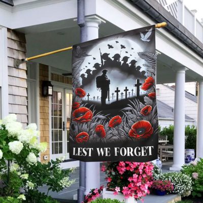 Lest We Forget Poppy Flowers Christian Cross Anzac Day Memorial Flag TPT1568F - Flagwix