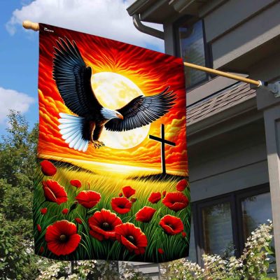 Memorial Day Eagle Poppy Flowers Flag TQN1954F - Flagwix