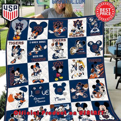 NCAA Auburn Tigers Math Disney Mickey Quilt Blanket - Blanket Home Decor Gift