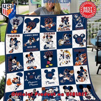 NCAA Auburn Tigers Math Disney Mickey Quilt Blanket - Blanket Home Decor Gift