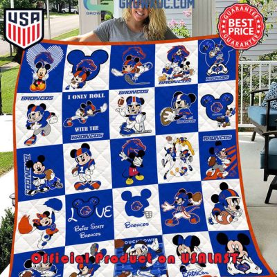 NCAA Boise State Bronco Math Disney Mickey Quilt Blanket - Blanket Home Decor Gift