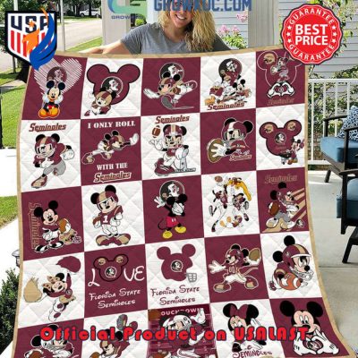 NCAA Florida State Seminoles Math Disney Mickey Quilt Blanket - Blanket Home Decor Gift