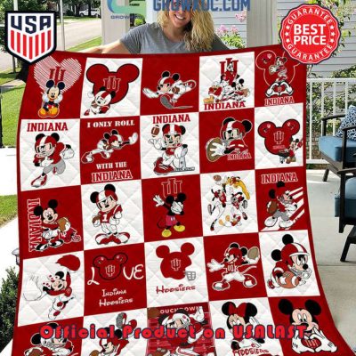 NCAA Indiana Hoosiers Math Disney Mickey Quilt Blanket - Blanket Home Decor Gift