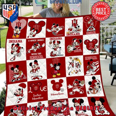NCAA Indiana Hoosiers Math Disney Mickey Quilt Blanket - Blanket Home Decor Gift