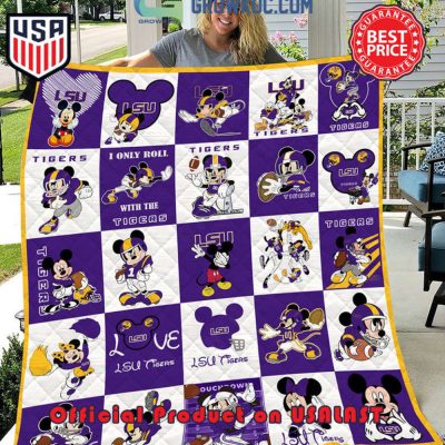 NCAA LSU Tigers Math Disney Mickey Quilt Blanket - Blanket Home Decor Gift