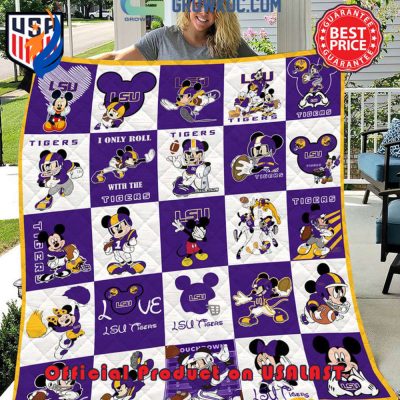 NCAA LSU Tigers Math Disney Mickey Quilt Blanket - Blanket Home Decor Gift