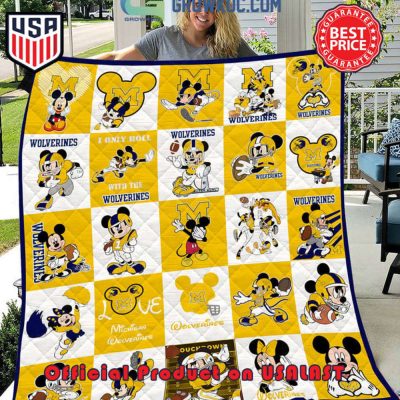 NCAA Michigan Wolverines Math Disney Mickey Quilt Blanket - Blanket Home Decor Gift
