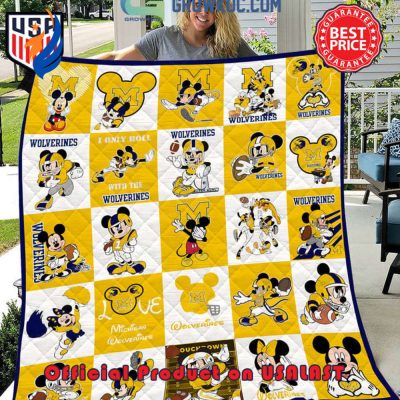 NCAA Michigan Wolverines Math Disney Mickey Quilt Blanket - Blanket Home Decor Gift