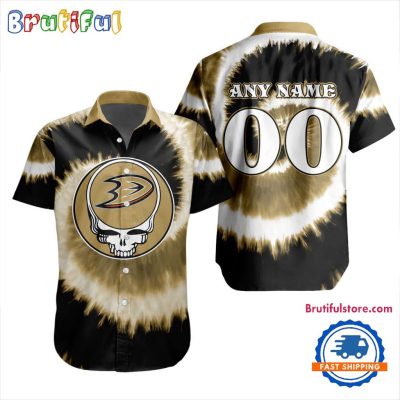 NHL Anaheim Ducks Grateful Dead Tie-Dye Hawaiian Design Button Shirt