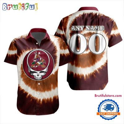 NHL Arizona Coyotes Grateful Dead Tie-Dye Hawaiian Design Button Shirt NHL Arizona Coyotes Grateful Dead Tie-Dye Hawaiian Design Button Shirt