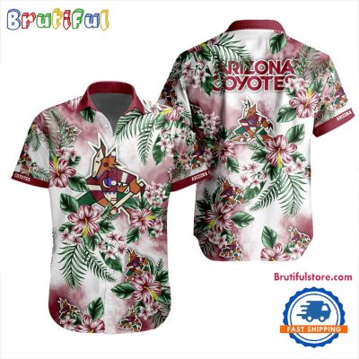 NHL Arizona Coyotes Hockey Tropical Flower Hawaiian Design Button Shirt