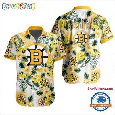 NHL Boston Bruins Hockey Tropical Flower Hawaiian Design Button Shirt NHL Boston Bruins Hockey Tropical Flower Hawaiian Design Button Shirt
