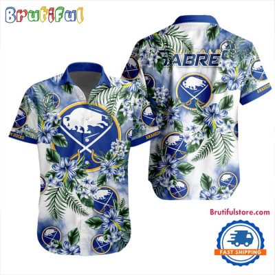 NHL Buffalo Sabres Hockey Tropical Flower Hawaiian Design Button Shirt