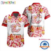 NHL Calgary Flames Special Flower Tropical Design Hawaiian Button Shirt