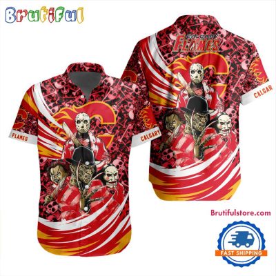 NHL Calgary Flames Special Movies Character Halloween Design Hawaiian Button Shirt