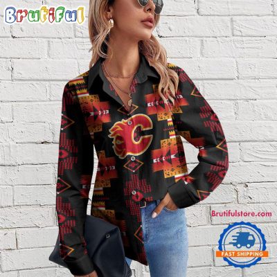 NHL Calgary Flames Special Native American Women's Casual Shirt, Hockey Women's Casual Shirt