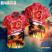 NHL Calgary Flames Special Palm Tree Hawaiian Button Shirt