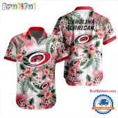 NHL Carolina Hurricanes Hockey Tropical Flower Hawaiian Design Button Shirt