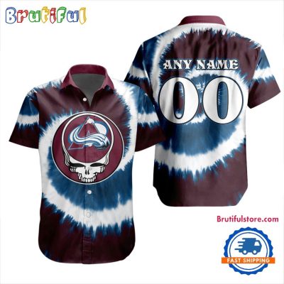 NHL Colorado Avalanche Grateful Dead Tie-Dye Hawaiian Design Button Shirt NHL Colorado Avalanche Grateful Dead Tie-Dye Hawaiian Design Button Shirt