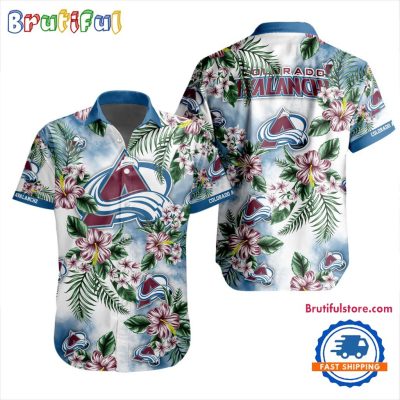 NHL Colorado Avalanche Hockey Tropical Flower Hawaiian Design Button Shirt