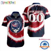NHL Columbus Blue Jackets Grateful Dead Tie-Dye Hawaiian Design Button Shirt