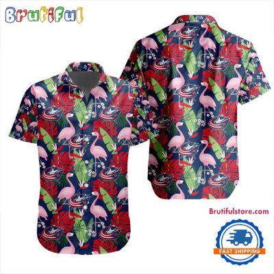 NHL Columbus Blue Jackets Special Flamingo Hawaiian Design Button Shirt