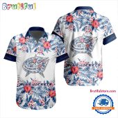 NHL Columbus Blue Jackets Special Flower Tropical Design Hawaiian Button Shirt