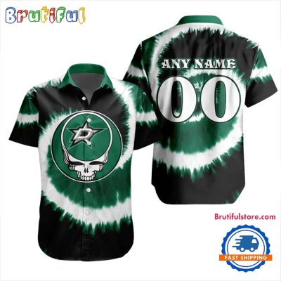 NHL Dallas Stars Grateful Dead Tie-Dye Hawaiian Design Button Shirt