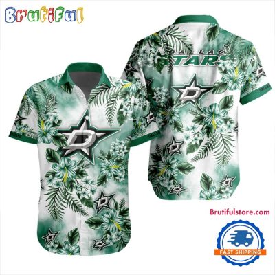 NHL Dallas Stars Hockey Tropical Flower Hawaiian Design Button Shirt