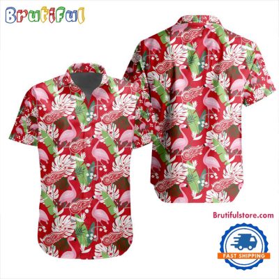 NHL Detroit Red Wings Special Flamingo Hawaiian Design Button Shirt