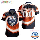 NHL Edmonton Oilers Grateful Dead Tie-Dye Hawaiian Design Button Shirt