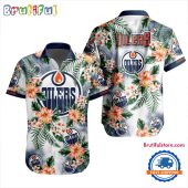 NHL Edmonton Oilers Hockey Tropical Flower Hawaiian Design Button Shirt