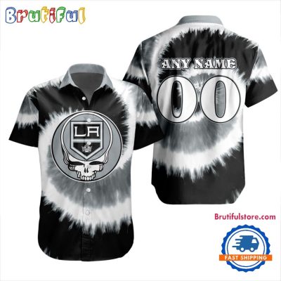 NHL Los Angeles Kings Grateful Dead Tie-Dye Hawaiian Design Button Shirt