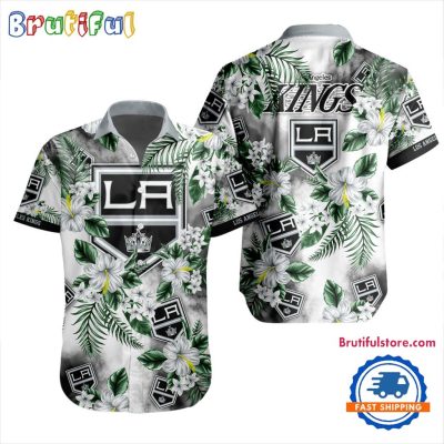 NHL Los Angeles Kings Hockey Tropical Flower Hawaiian Design Button Shirt