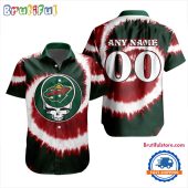 NHL Minnesota Wild Grateful Dead Tie-Dye Hawaiian Design Button Shirt