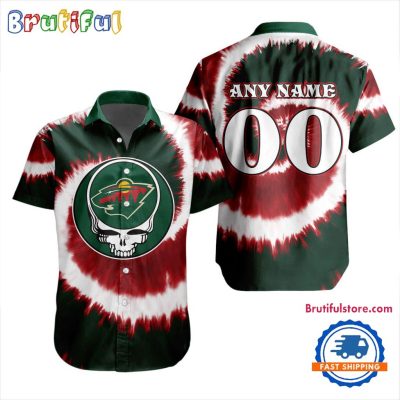 NHL Minnesota Wild Grateful Dead Tie-Dye Hawaiian Design Button Shirt NHL Minnesota Wild Grateful Dead Tie-Dye Hawaiian Design Button Shirt