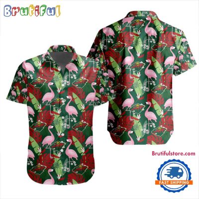 NHL Minnesota Wild Special Flamingo Hawaiian Design Button Shirt
