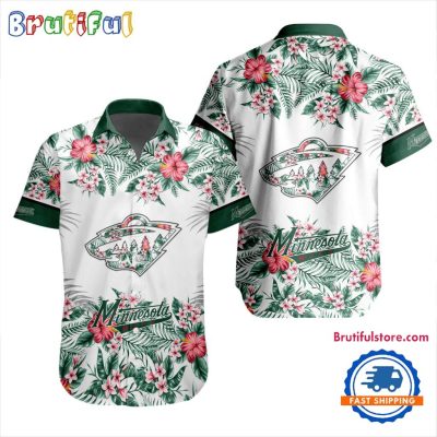 NHL Minnesota Wild Special Flower Tropical Design Hawaiian Button Shirt