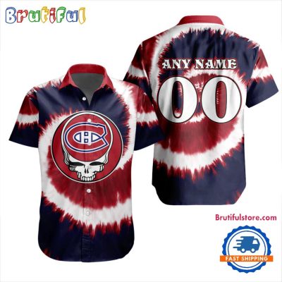 NHL Montreal Canadiens Grateful Dead Tie-Dye Hawaiian Design Button Shirt NHL Montreal Canadiens Grateful Dead Tie-Dye Hawaiian Design Button Shirt