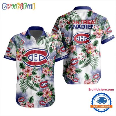 NHL Montreal Canadiens Hockey Tropical Flower Hawaiian Design Button Shirt NHL Montreal Canadiens Hockey Tropical Flower Hawaiian Design Button Shirt