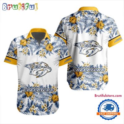 NHL Nashville Predators Special Flower Tropical Design Hawaiian Button Shirt